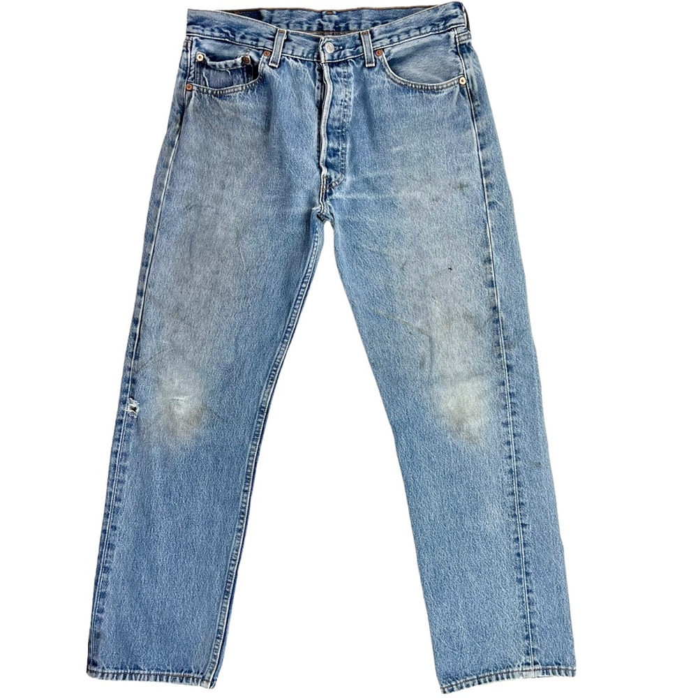 Men's Vintage USA Levi's 501 Blue Button Fly Straight Jeans 32x29 Distressed
